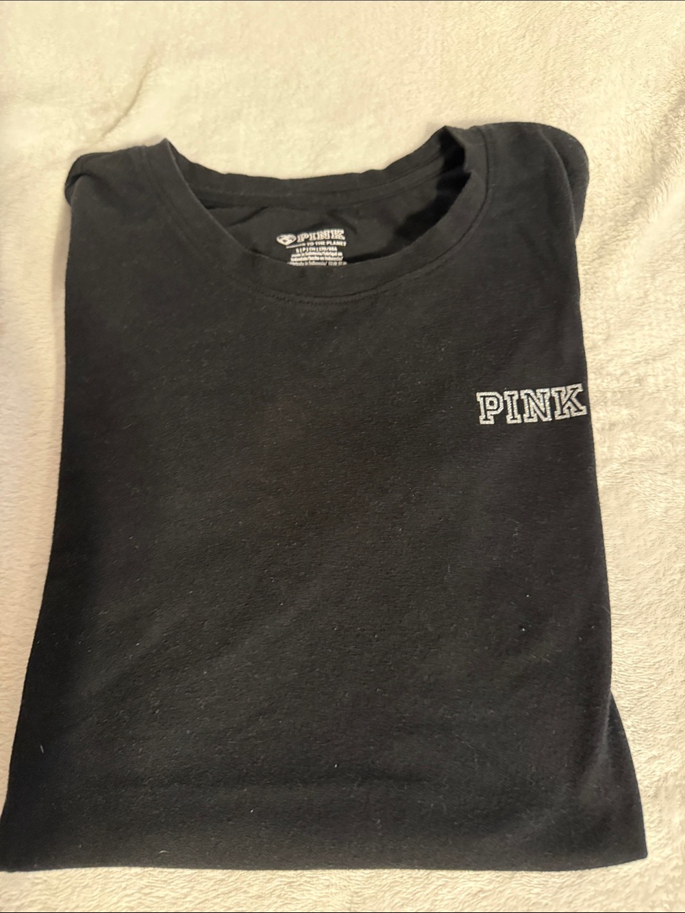 PINK Victoria's Secret Black Short Sleeve Crew Tee with Chest Logo